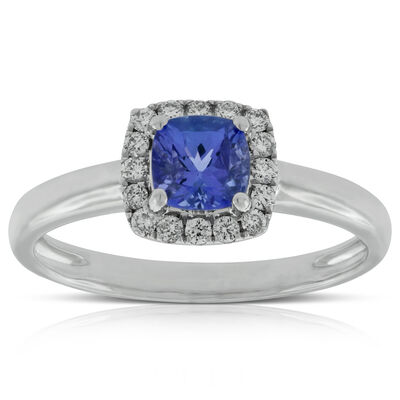 Cushion Tanzanite & Diamond Ring 14K