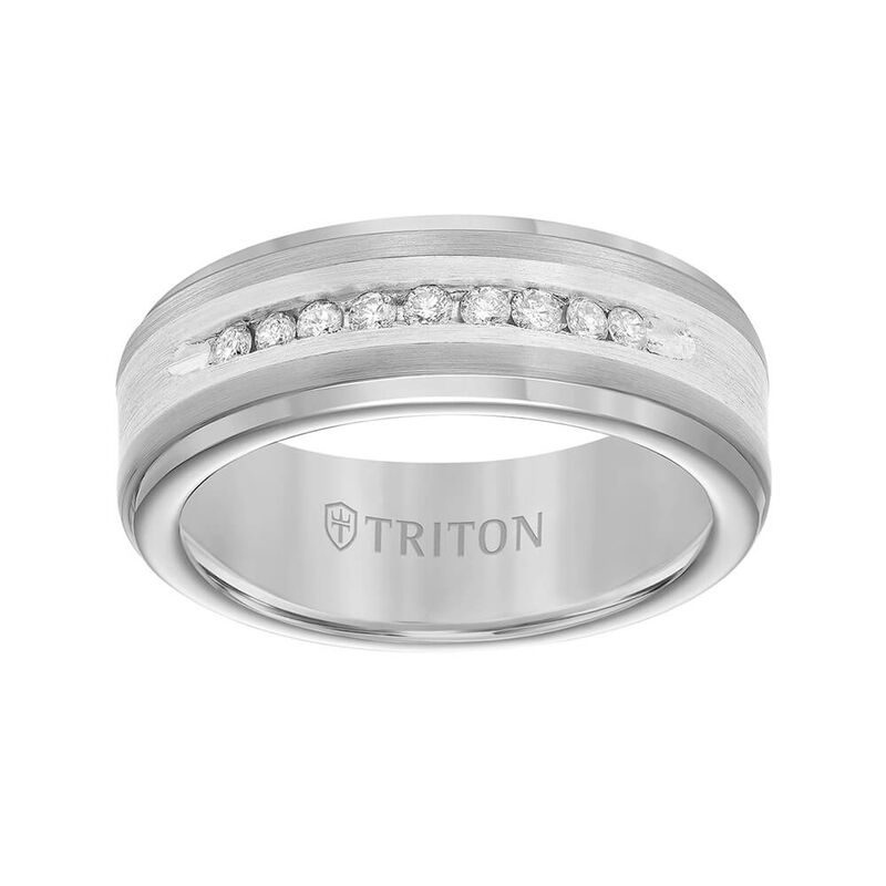 TRITON Stone Contemporary Comfort Fit Satin Finish Diamond Band in Tungsten & Silver, 8 mm image number 2