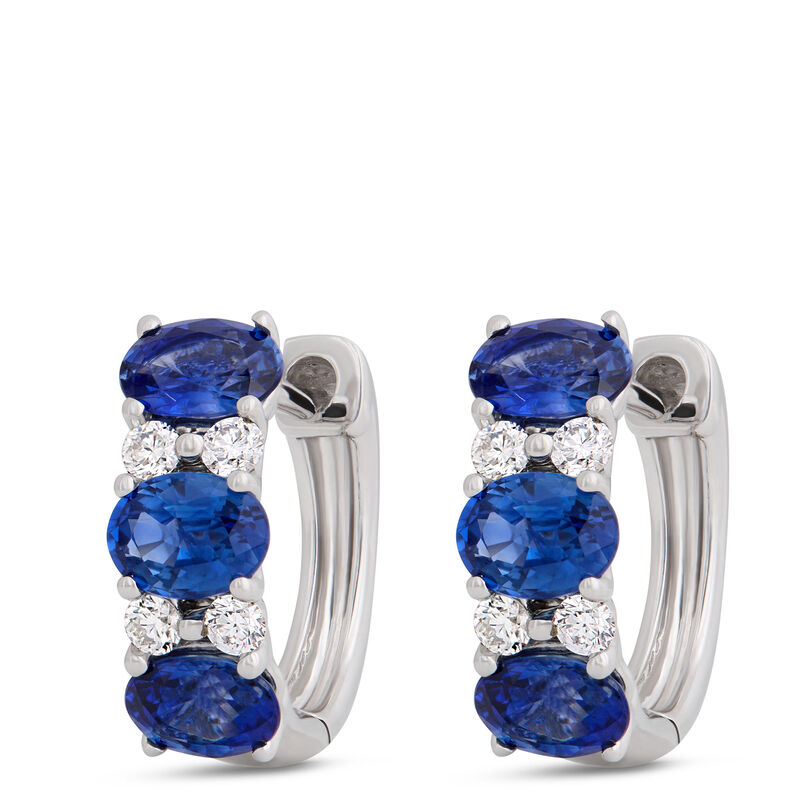 Oval Sapphire and Diamond Hoops, 14K White Gold image number 0