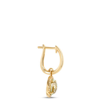 Green Quartz Dangle Earrings, 14K Yellow Gold
