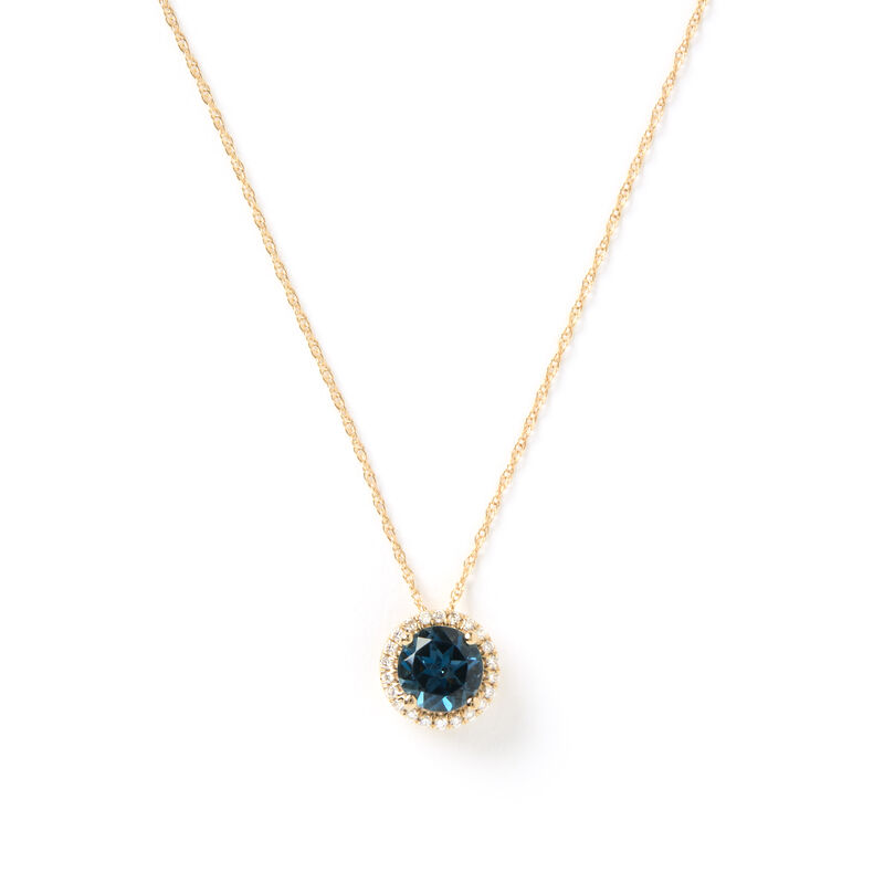Round Blue Topaz and Diamond Pendant, 14K Yellow Gold image number 0
