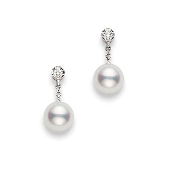 Mikimoto Akoya Cultured Pearl & Diamond Drop Earrings 8mm, A+, 18K