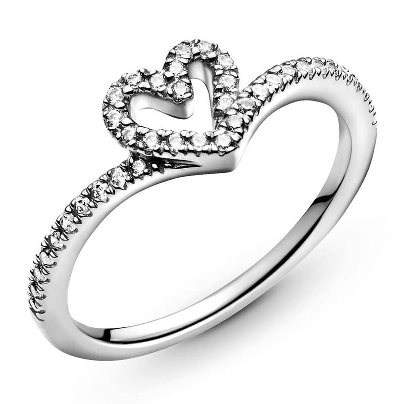 Pandora Sparkling Wishbone Heart CZ Ring image number 3