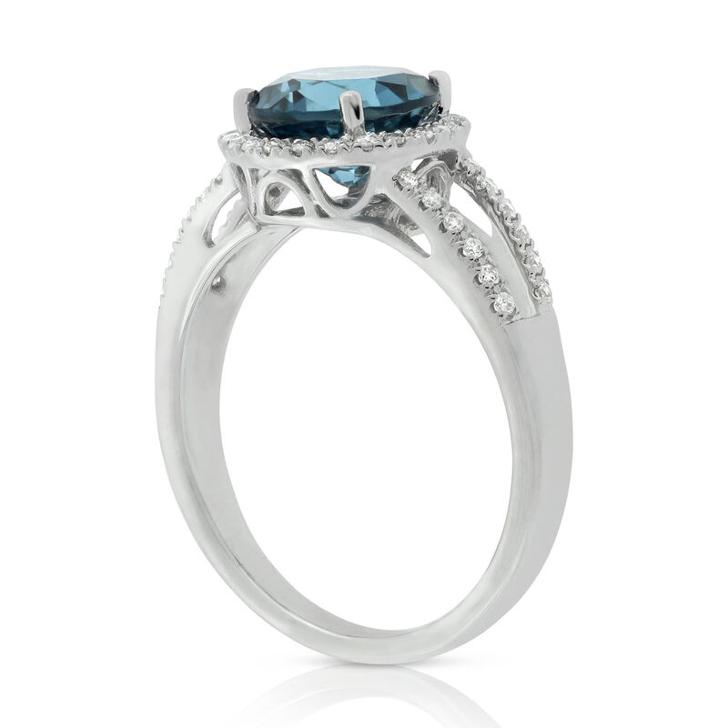 Blue Topaz & White Sapphire Ring, 14K White Gold image number 2