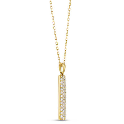 Classic Round Diamond Bar Pendant Necklace, ⅔ Total Carat Weight, 18K Yellow Gold