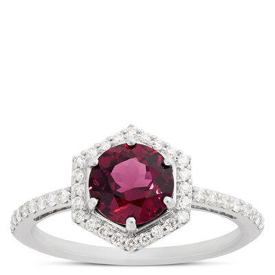 Purple Garnet and Round Diamond Ring, 14K White Gold