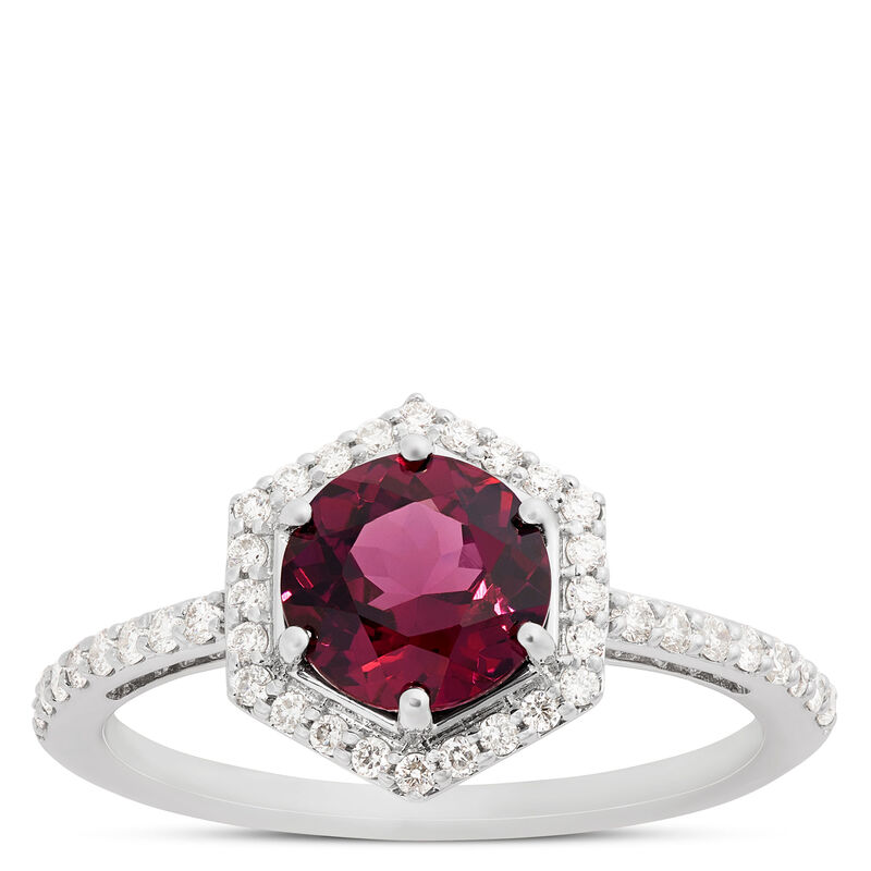 Purple Garnet and Round Diamond Ring, 14K White Gold image number 0