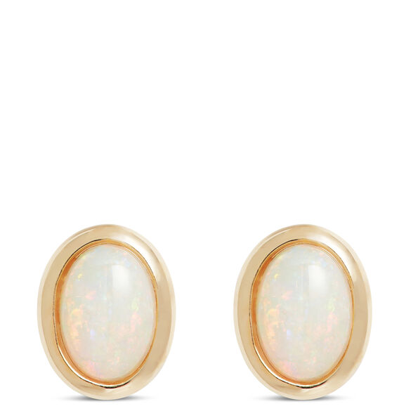 Oval Opal Earrings, 14K Yellow Gold