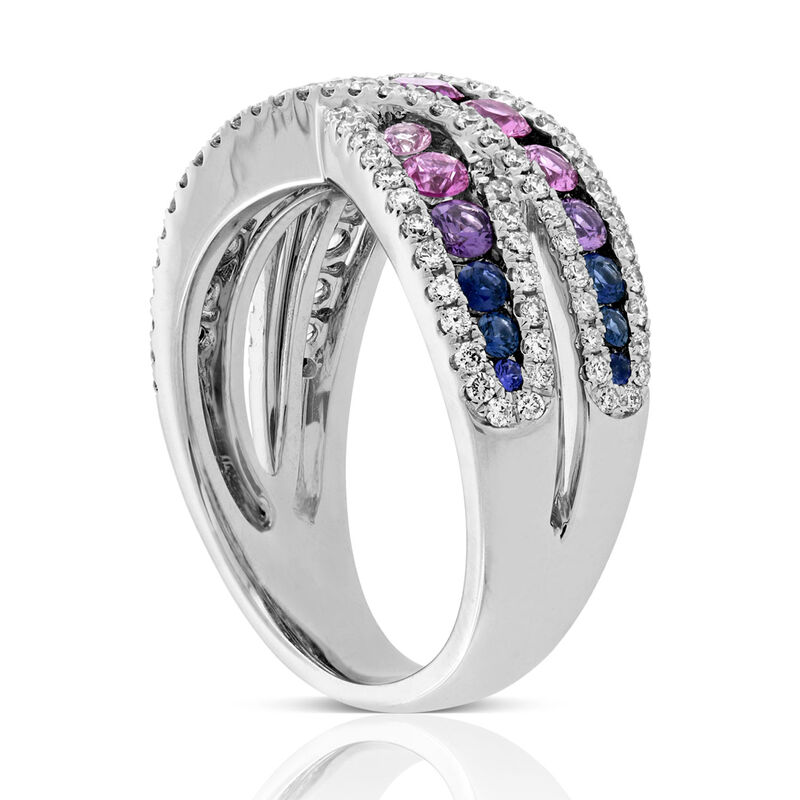Rainbow Sapphire & Diamond Criss Cross Ring 14K image number 2