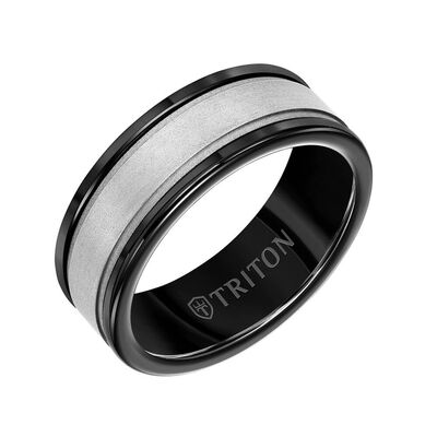 TRITON Custom Comfort Fit Band in Black Tungsten & 14K, 8 mm