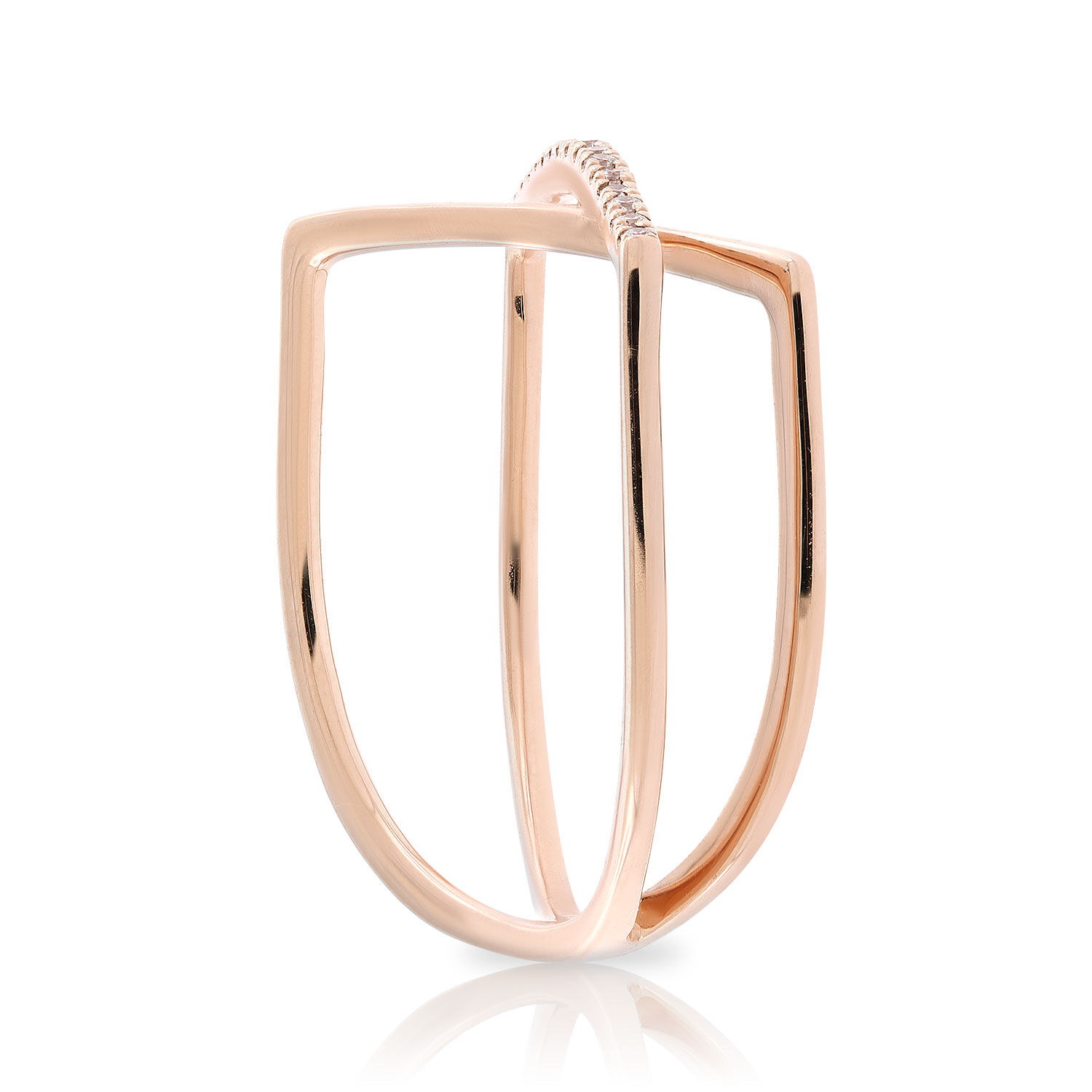 アクセサリー CTHY HIGH-END PARALLEL RING ROSEGOLD Rose Gold Diamond Crossover Ring 14K, Size 7