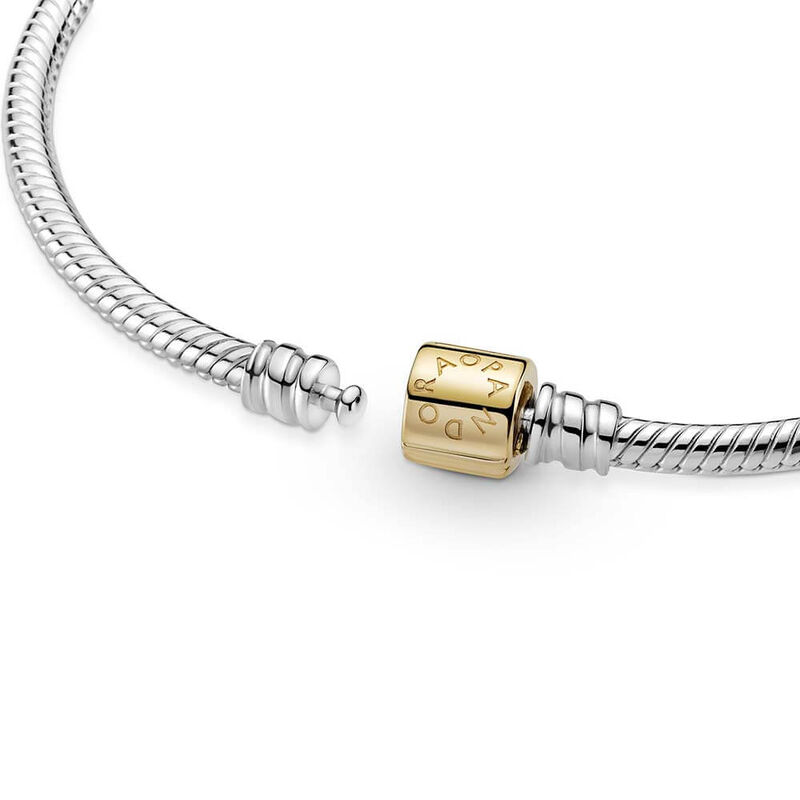 Pandora Moments Two-tone Barrel Clasp Snake Chain Bracelet image number 3