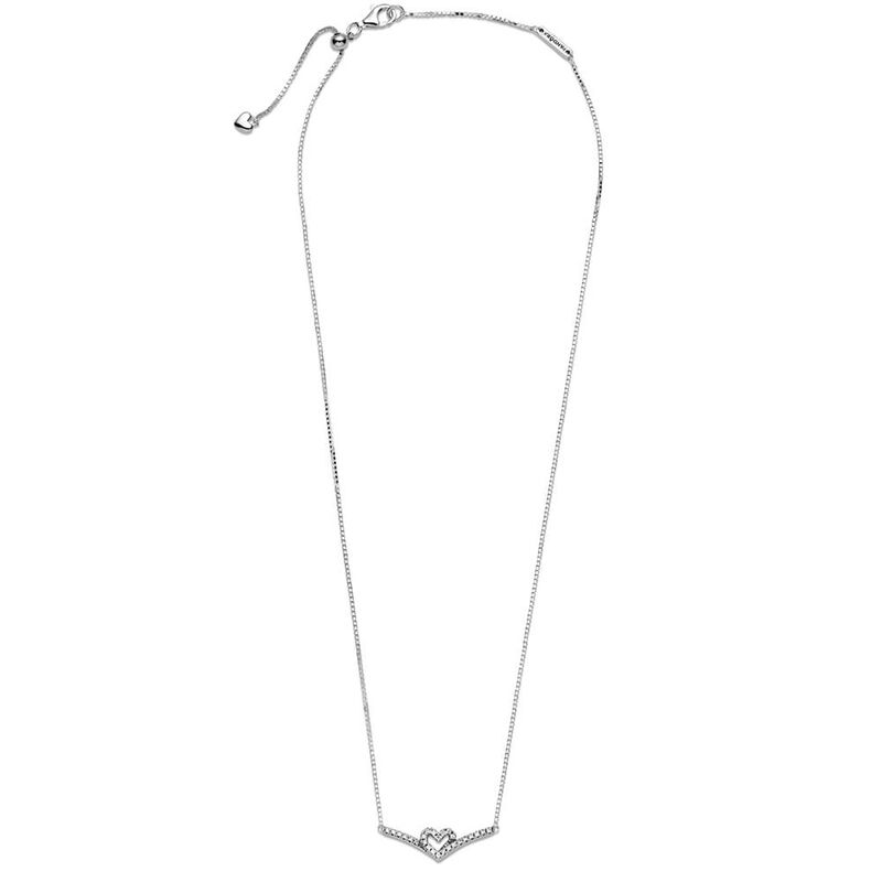 Pandora Sparkling Wishbone Heart CZ Collier Necklace image number 4