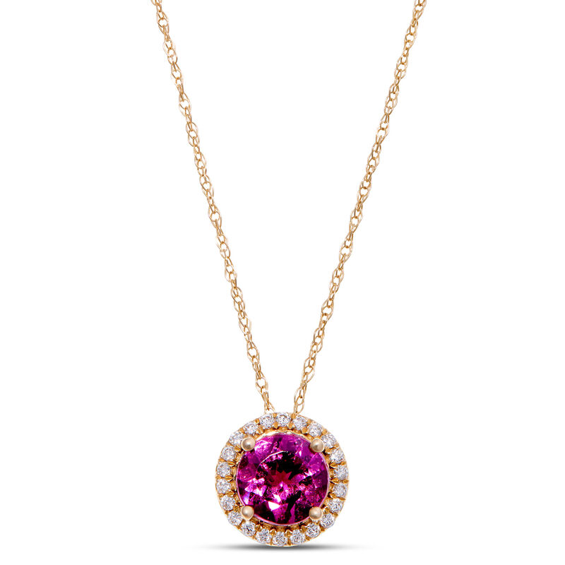 Round Rhodolite Halo Necklace, 14K Yellow Gold image number 0