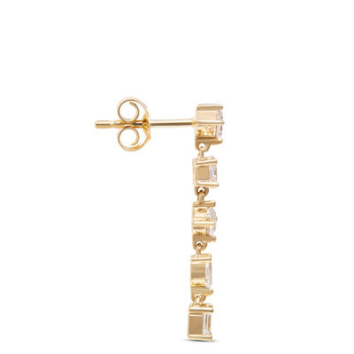 Fancy Shape Diamond Dangle Earrings,1 Carat Total Weight, 14K Yellow Gold