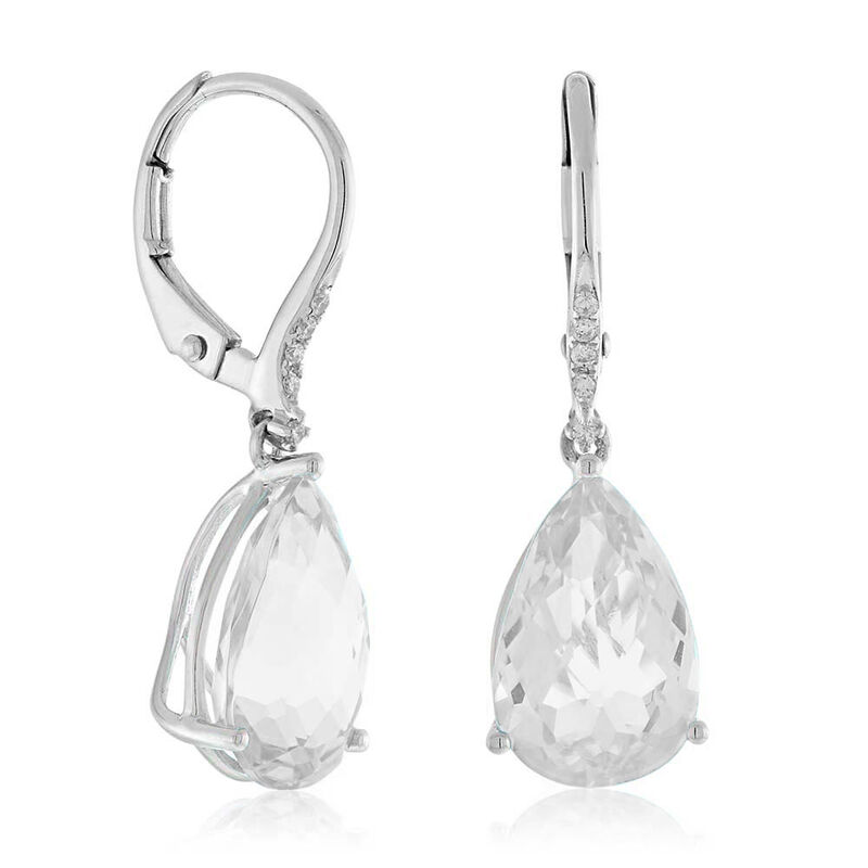 Pear Shaped White Topaz & Diamond Earrings 14K image number 1