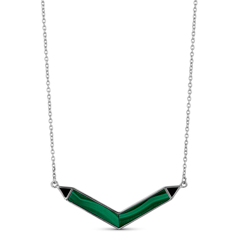 Lisa Bridge Malachite & Onyx Chevron Necklace in Sterling Silver image number 0