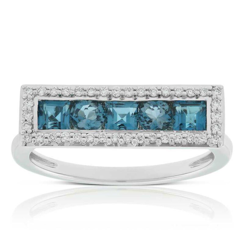 Blue Topaz & Diamond Rectangle Ring 14K image number 1