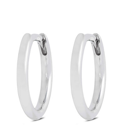 12MM Smooth Huggie Hoop Earrings, 14K White Gold