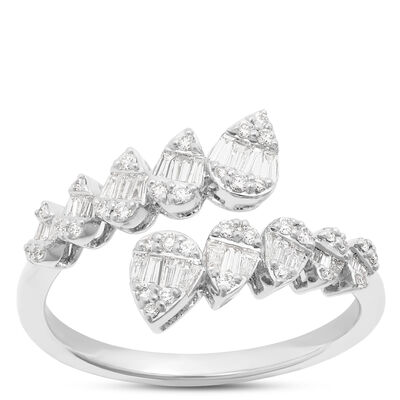 Baguette and Round Diamond Bypass Ring, ⅓ Carat Total Weight 14K White Gold