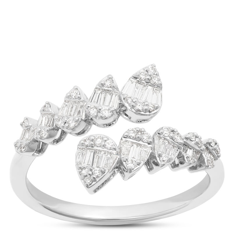 Baguette and Round Diamond Bypass Ring, ⅓ Carat Total Weight 14K White Gold image number 0