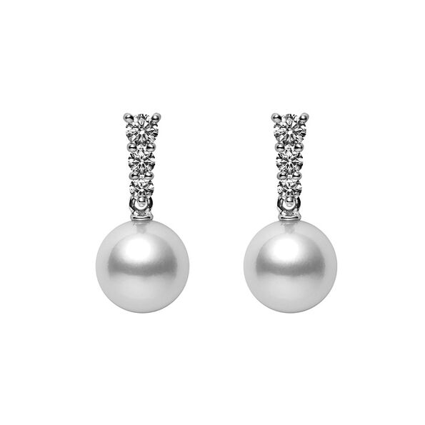 Mikimoto Morning Dew Akoya Cultured Pearl Earrings in 18K White Gold with Diamond