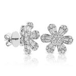Six Petal Diamond Flower Earrings 14K