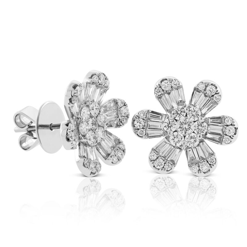 Six Petal Diamond Flower Earrings 14K image number 0