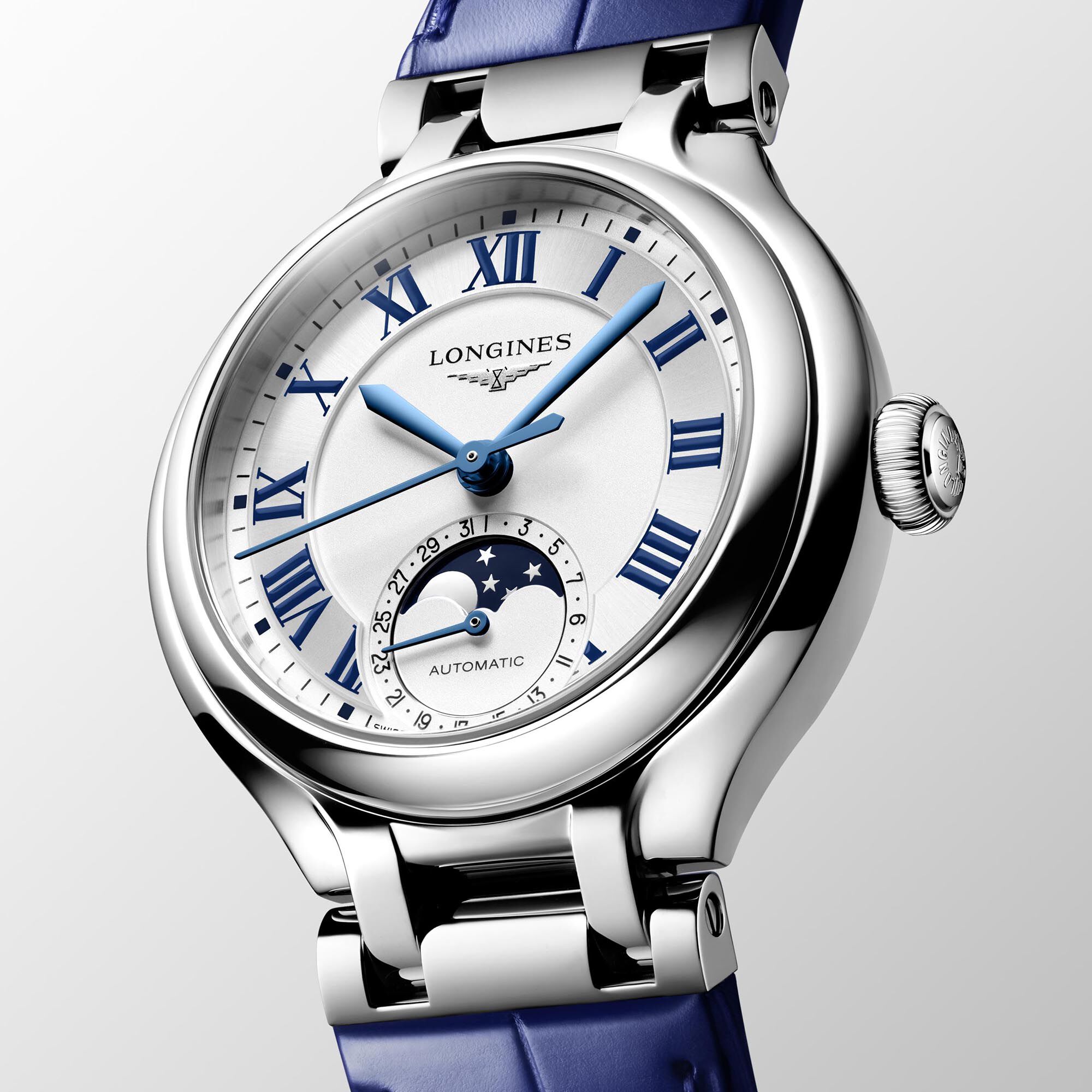 Longines Primaluna Moonphase White Dial Watch, 34mm