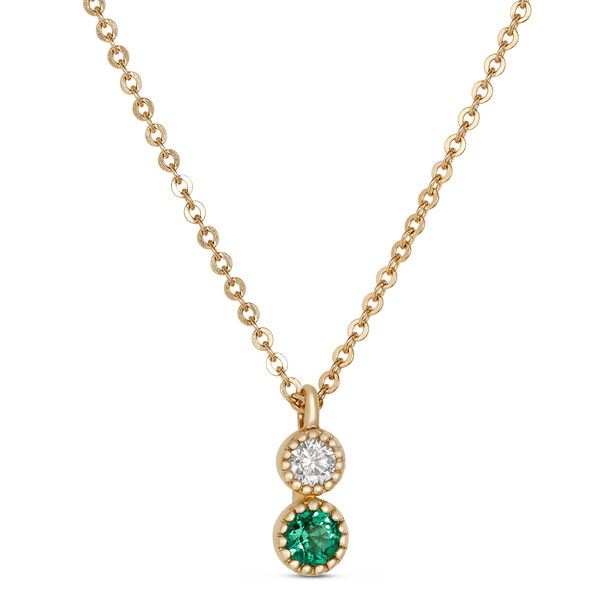 Emerald and Diamond pendant, 14K Yellow Gold