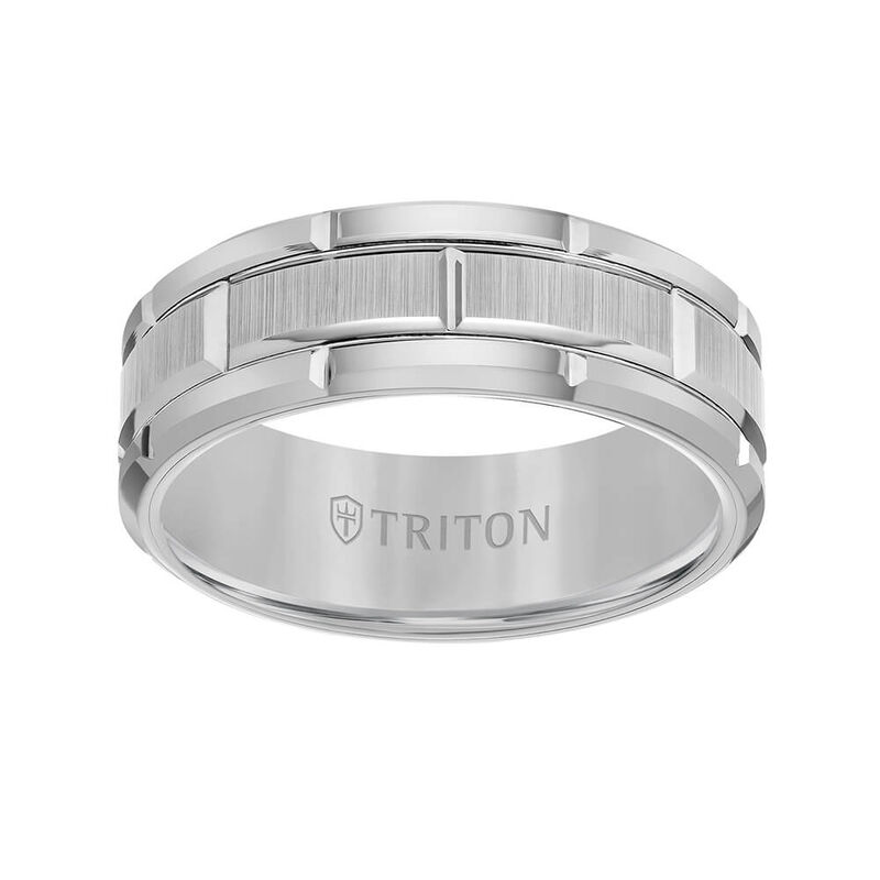 TRITON Contemporary Comfort Fit Satin Finish Brick Pattern Band in Grey Tungsten, 8 mm image number 3