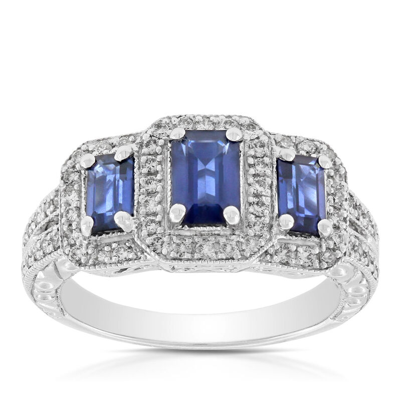 Sapphire & Diamond 3-Stone Ring 14K