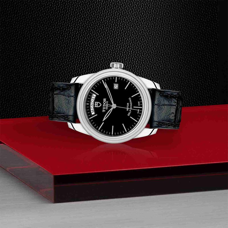 TUDOR Glamour Date+Day Watch Black Dial Black Leather Strap, 39mm image number 3