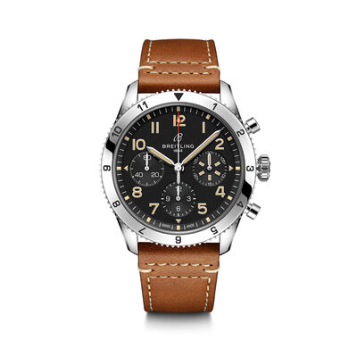 Breitling Classic AVI Chronograph P-51 Mustang Watch Black Dial Brown Leather Strap, 42mm