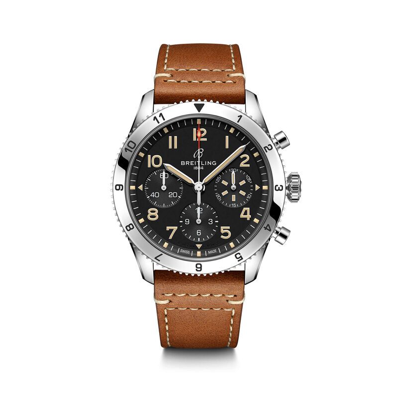 Breitling Classic AVI Chronograph P-51 Mustang Watch Black Dial Brown Leather Strap, 42mm image number 1
