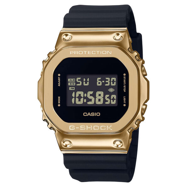 G-Shock 5600 Series Watch Gold Rectanlge Case Black Dial, 49mm