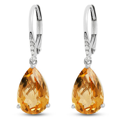 Pear Shaped Citrine & Diamond Earrings 14K