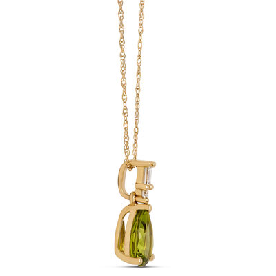 Peridot Pendant Necklace, 0.07 Carat Weight, 14K Yellow Gold