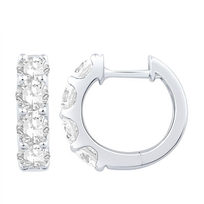Oval Hoop Diamond Earrings, 2 Total Carat Weight, 14K White Gold