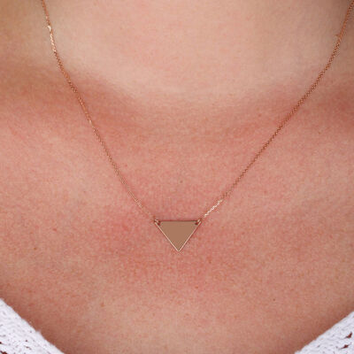 Rose Gold Engravable Triangle Necklace 14K