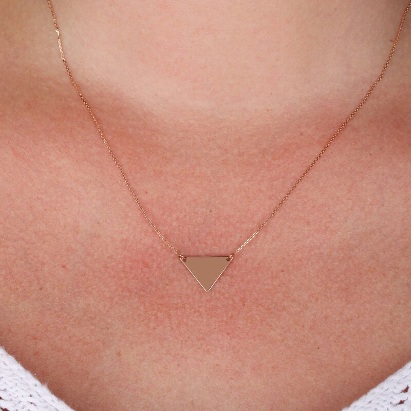 Rose Gold Engravable Triangle Necklace 14K image number 1