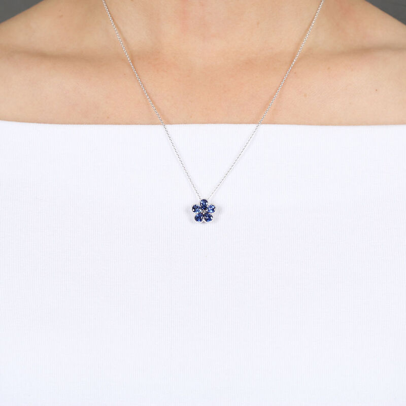 Sapphire & Diamond Flower Necklace 14K image number 1