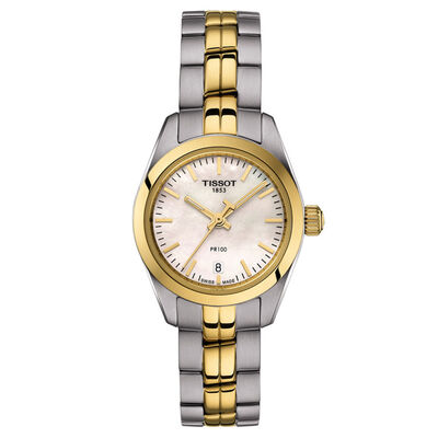 Tissot PR 100 Lady Small Gold PVD Silver Dial Watch, 25mm