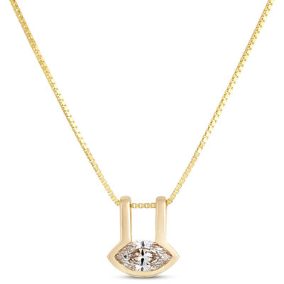 Modern 18-Inch East-to-West Pointing Marquise Diamond Pendant Necklace, &frac14; Carat, 14K Yellow Gold