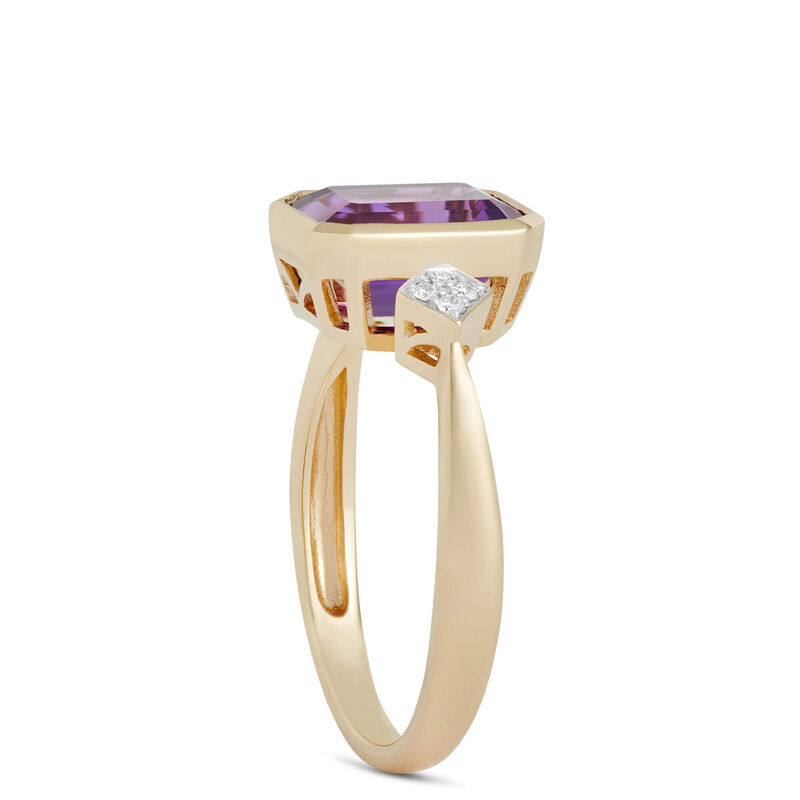 Octagon Amethyst and Diamond Ring, 14K Yellow Gold image number 1