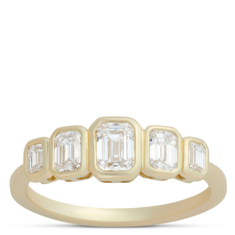 Five Emerald Cut Diamond Ring, 14K Yellow Gold image number 0