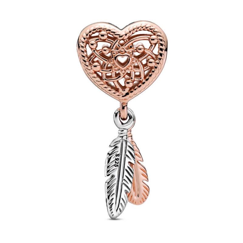 Pandora Openwork Heart & Two Feathers Dreamcatcher Charm image number 2