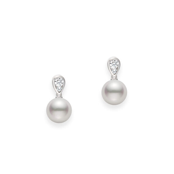 Mikimoto Morning Dew Diamond and Akoya Cultured Pearl Earrings, 18K White Gold