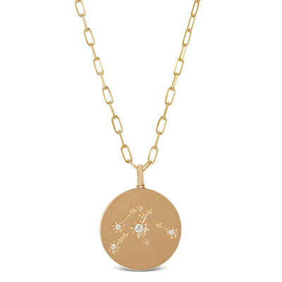 Ikuma Canadian Diamond Aquarius Zodiac Necklace, 14K Yellow Gold