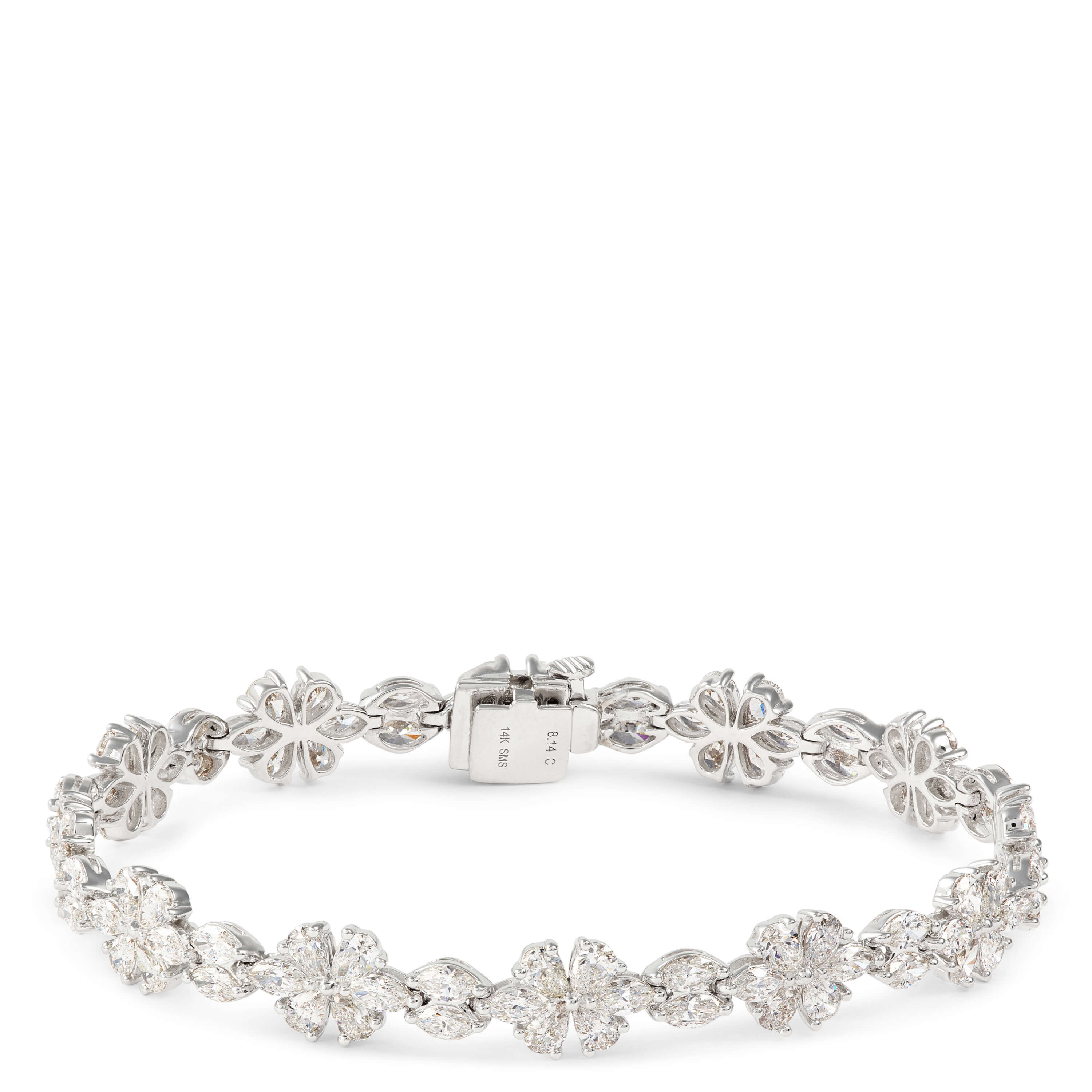 Sterling Silver  Diamond Flower Design Bolo Bracelet